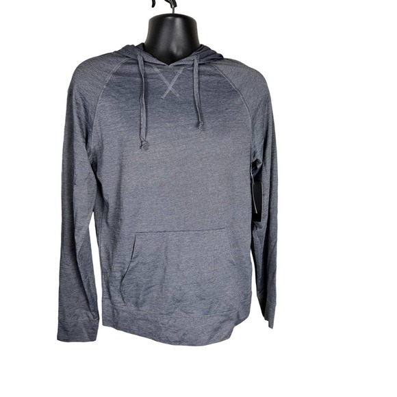 PUBLIC OPINION MENS PULLOVER NAVY/GREY FINELINE HOODIE SIZE S NWT - Picture 1 of 8
